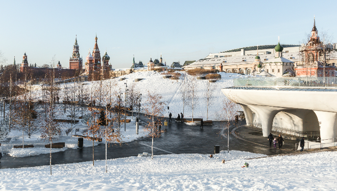 Фотосессия в Зарядье зимой на природе